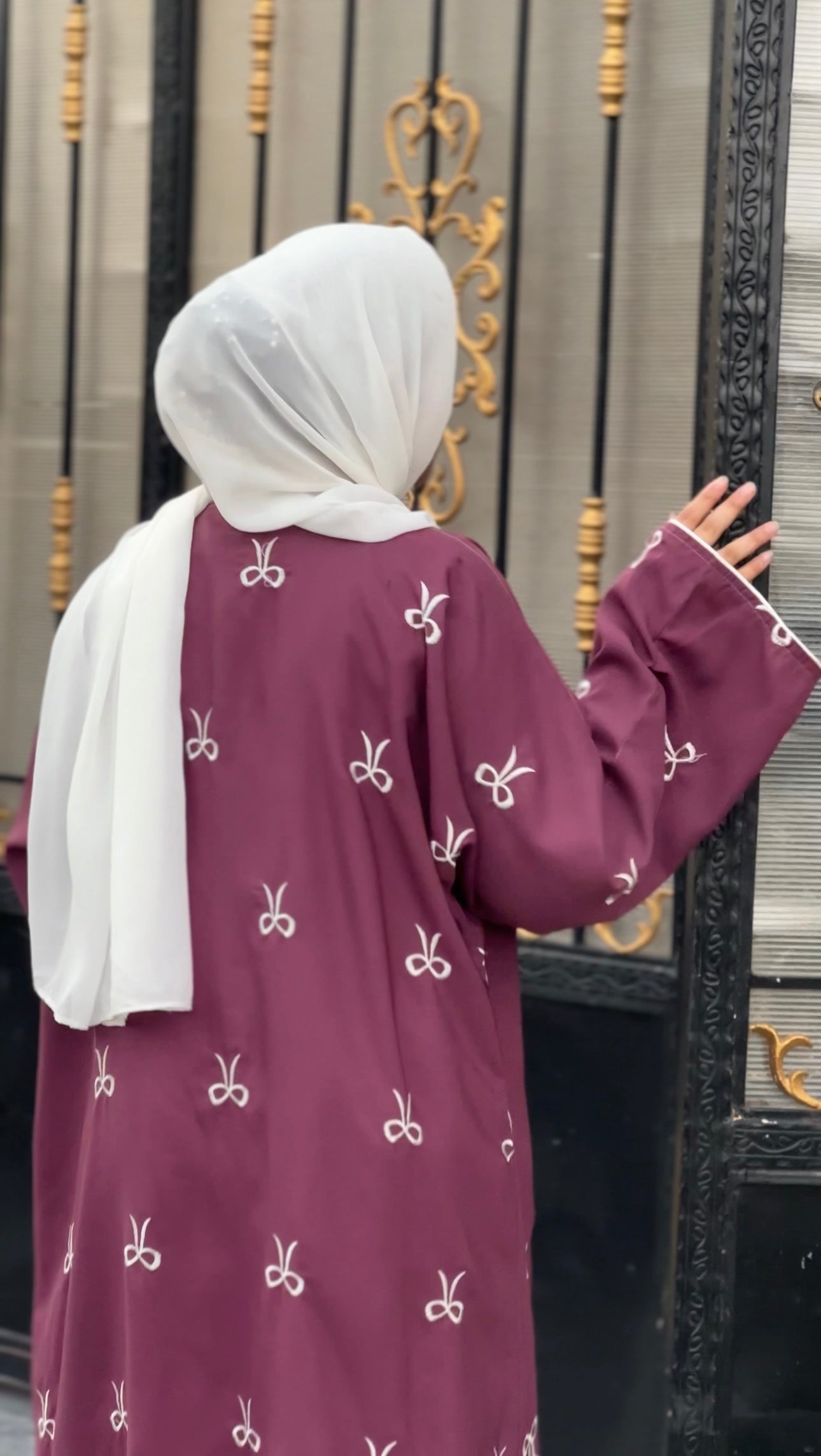 Muave pink Bow Abaya